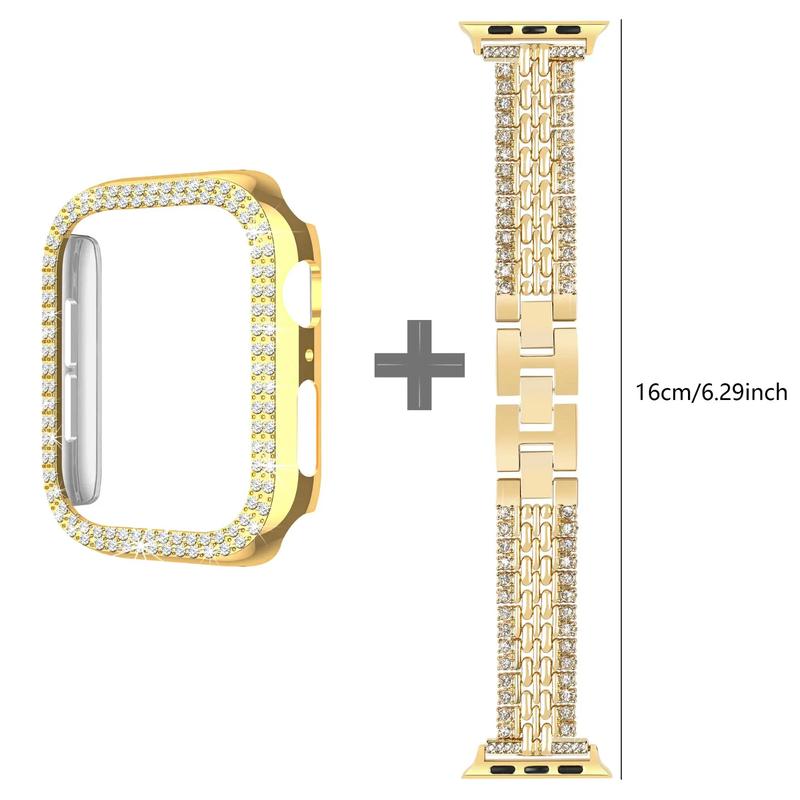 Rhinestone Decor Smartwatch Band & Case for iWatch (Band & Case Only), Shiny Case and Watch Band for Smartwatches, Band for Smart Watch, Fashion Watch Band for Apple Watch Ultra 2 Series 9 8 7 6 5 4 3 2 1 SE, Wearable Accessories