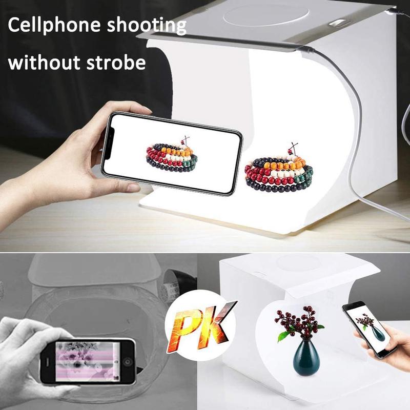 Portable Foldable Photography Light Box, Mini Foldable Photography Box with LED Light, USB Powered Camera Accessories for Home & Travel