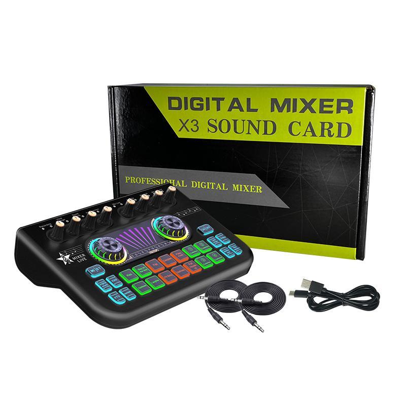 Digital Mixer, Rechargeable Audio Mixer, Professional Sound Card, Voice Effects, Sound Board, Sound Converter, XLR DJ Mixer for Phone PC Live Recording Game