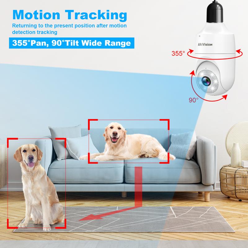 2K Light Bulb Security Camera - 5G&2.4GHz Dual Bands 360° Motion Detection Cameras for Home Security, Full-Color Night Vision, Auto Tracking, Siren Alarm, 24 7 Recording