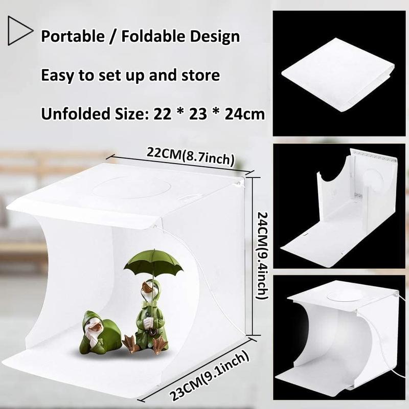 Portable Foldable Photography Light Box, Mini Foldable Photography Box with LED Light, USB Powered Camera Accessories for Home & Travel