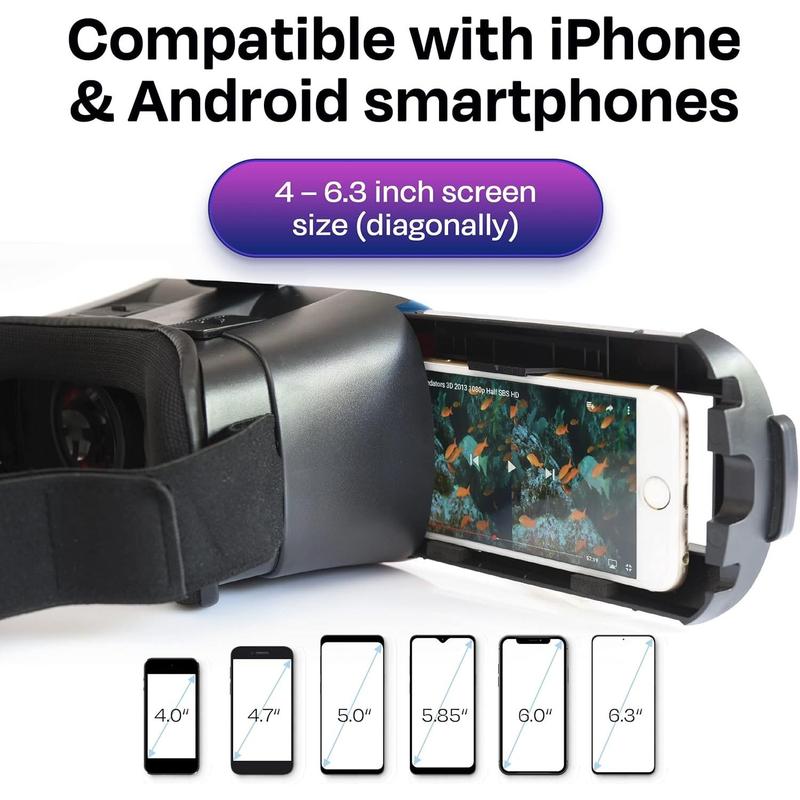 VR Headset Compatible with iPhone & Android - Universal Virtual Reality Goggles for Kids & Adults - Mobile Smartphone Wearable Games