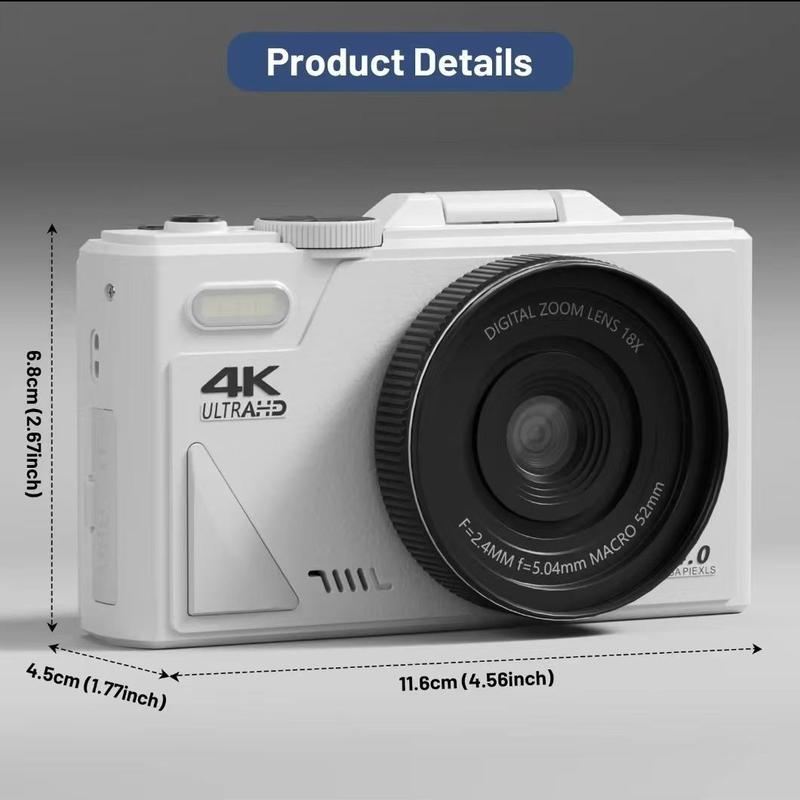 64MP 4K HD Digital Camera, 18X Digital Zoom 3'' Flip Screen Professional Camera Include 32GB TF Card, Selfie Accessories for Taking Photos, Recording Videos, Vlogging and Webcam