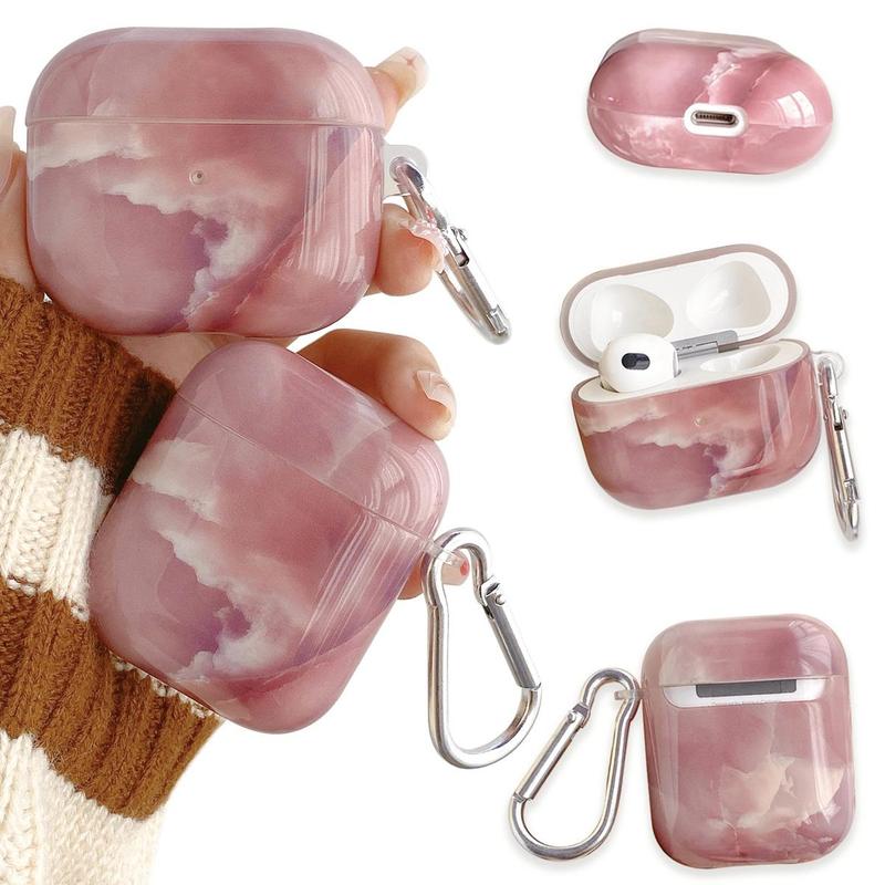 Marble Pattern Earphone Case with Buckle, Earphone Protector Cover, Earphone Protective Case Compatible with AirPods 3 2 Pro 2, Galaxy Buds FE Live 2 Pro