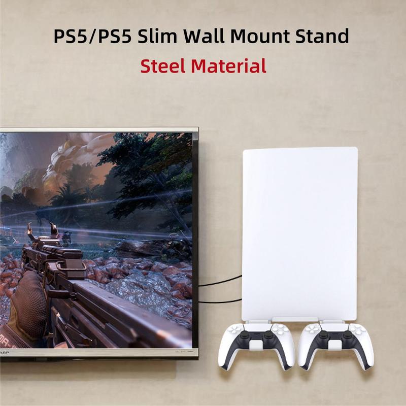 Wall Mount Stand for PS5 & PS5 Slim Console, 1 Count Vertical Holder Kit for Playstation 5 & Slim Console, Controller Hook with Screw Fixing