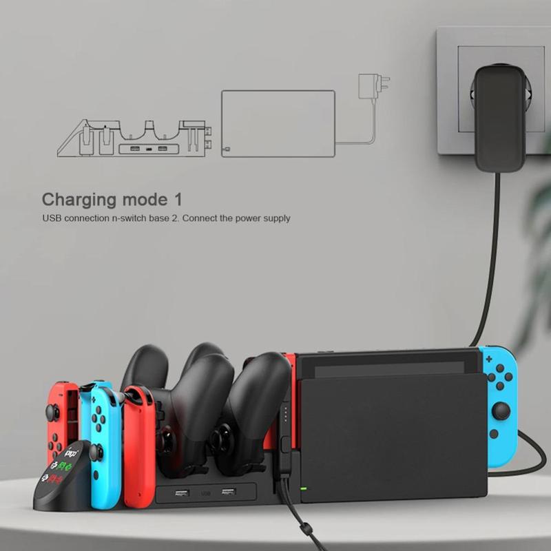 Desktop Game Controller Charger, 6 In 1 Game Controller Charging Station For Nintendo Switch & OLED, Game Controller Charging Stand, Console Accessories, Stocking Fillers Gift