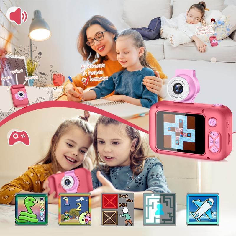 Kid Camera,Camera for Kid,2.4in IPS Screen Digital Camera,180Flip Len Student Camera,Children Selfie Camera with Playback Game,Christmas Birthday Gift for 4 5 6 7 8 9 10 11 Year Old Girl Boy