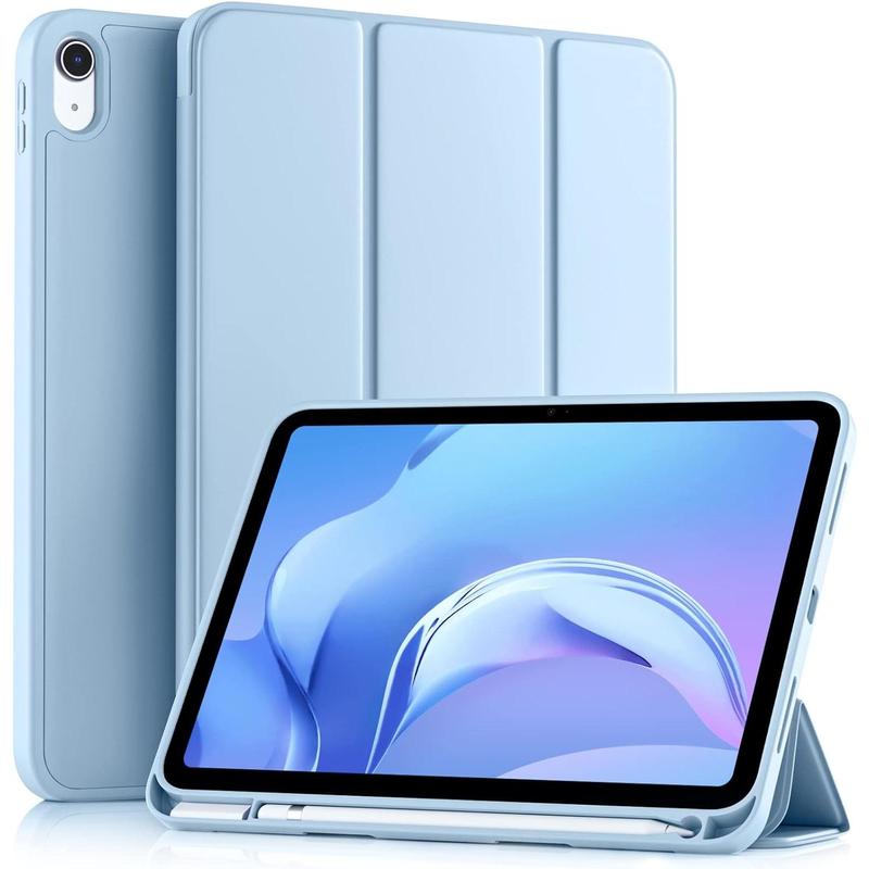 Compatible for iPad 10th Generation Case 10.9 Inch 2022 with Pencil Holder, Slim Trifold Stand Protective Cover with Soft TPU Back, Auto Sleep Wake, Sky Blue Accessories Computer