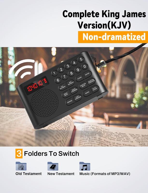 KJV Audio Bible Player, King James Version Electronic Bible, Electronic Holy Bible Audio Player for Seniors Elderly, Visually Impaired, Dyslexics, Non-Readers - KJV (King James Version)