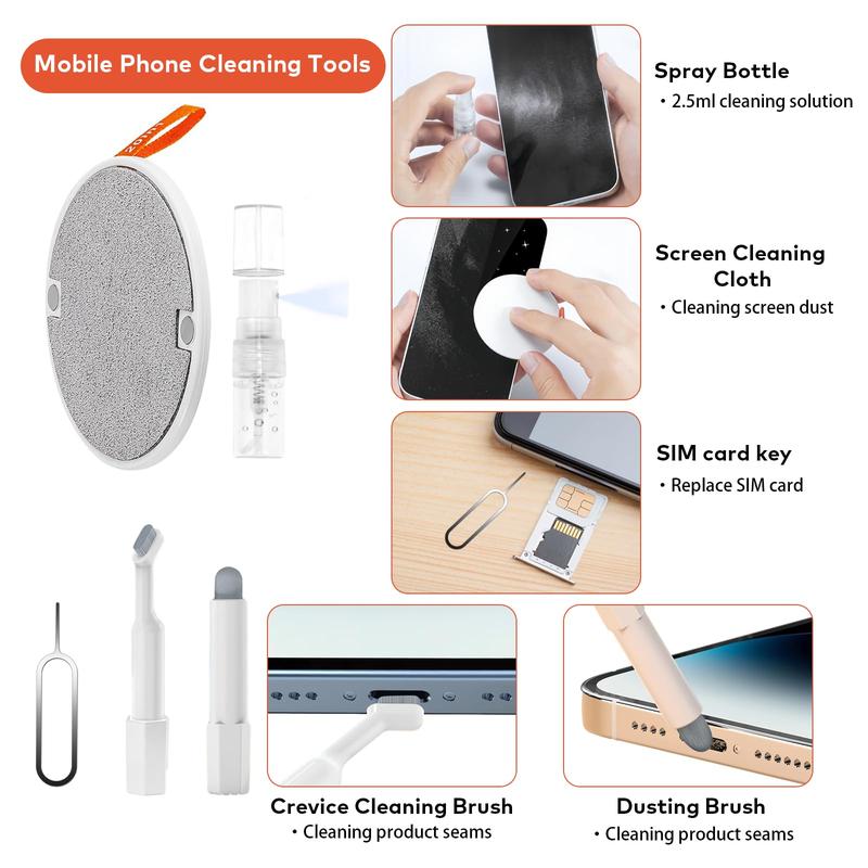 Laptop Phone Screen Cleaner Kit, Computer Keyboard Brush Cleaning Spray for Smartphone iPhone AirPods MacBook iPad, 20-in-1 Electronic Device Clean Tool for Camera PC Monitor Earbud TV Tablet Car Screens(White)