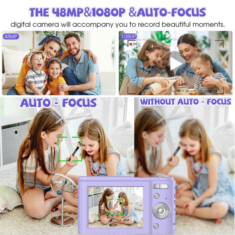 48MP 1080P Digital Camera, 1 Count 16X Digital Zoom Cameras with 32G Memory Card, Rechargeable Auto Focus Digital Camera Pictures for Vlogging, Digital Camera Photos, Portable Camera, Photo Camera, Compact Camera