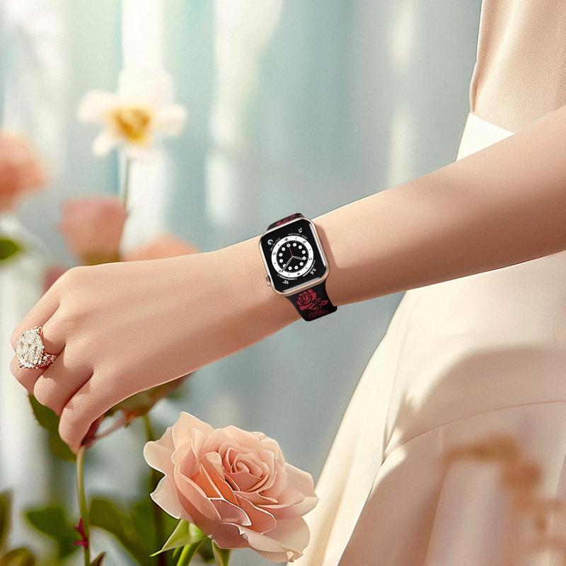 Excellent Quality- Floral Engraved Band Compatible with Apple Watch Bands 40mm 41mm 38mm 44mm 45mm 42mm 49mm Women, Cute Two Tone Flower Soft Silicone Sport Strap for iWatch Series 9 8 7 6 5 4 3 2 1 SE Ultra 2 Accessories Wearable