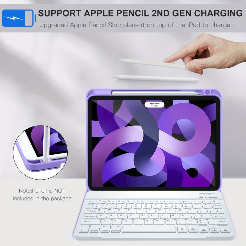 For iPad Air 5th Generation Case with Keyboard - 7 Color Backlight Detachable Keyboard Tablet Cover with Pencil Holder for iPad Air 5th Gen 2022 iPad Air 4th Gen 2020 10.9, Purple