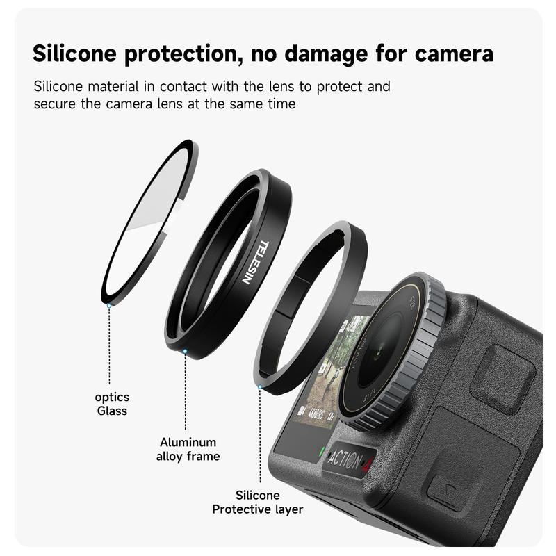 TELESIN Lens Filter Set for DJI Action 5 pro, Action 4,  Action 3 Camera Accessories,4-Pack CPL ND32 ND16 ND8 Polarizing Neutral Density HD Filter Lens Protective Protector Cover for DJI Osmo Action Accessory