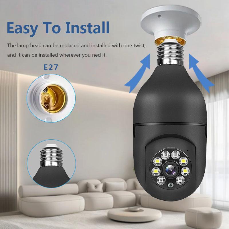 E27 Bulb Design Security Camera, 1080P Smart Home Monitoring Camera, Two-way Voice Intercom, Night-vision Motion-Tracking, Baby Pet Monitor, Men Gifts