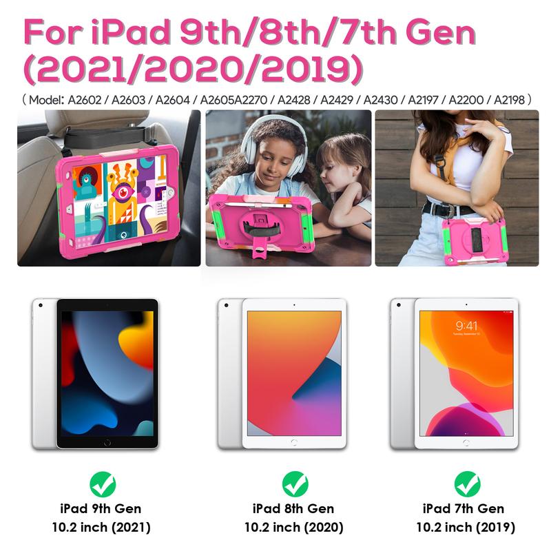 iPad 9th 8th 7th Generation Case 2021 2020 2019 10.2 Inch for Kids Girls with Tempered Glass Screen Protector & Pen Holder Accessories Computer