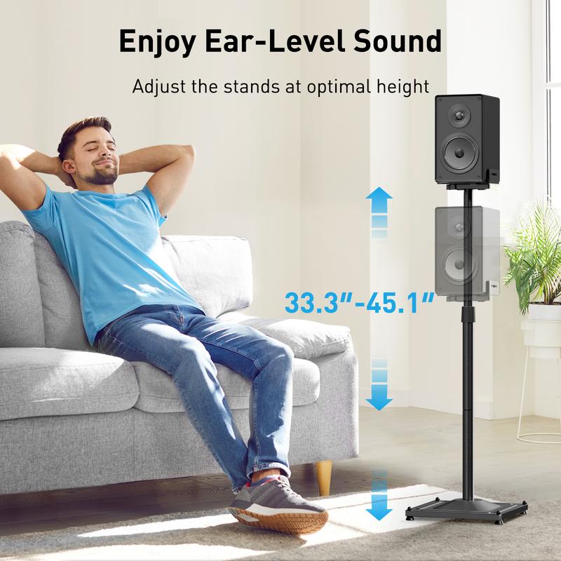 PERLESMITH Adjustable Speaker Stands for Surround Sound, Hold up to 11 lbs, Height 33.3-45.1