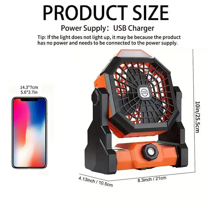 Portable Fan with LED Lights for Bedroom, USB Rechargeable Fan Portable 270° Rotation Tent Fan with Hook, Mobile Hanging Fans for Outdoor Travel Fishing, Desk Cooling Fan