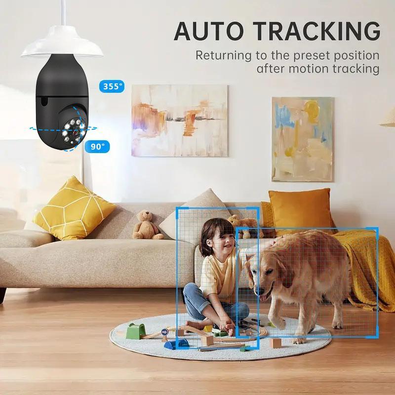 E27 Bulb Design Security Camera, 1080P Smart Home Monitoring Camera, Two-way Voice Intercom, Night-vision Motion-Tracking, Baby Pet Monitor, Men Gifts