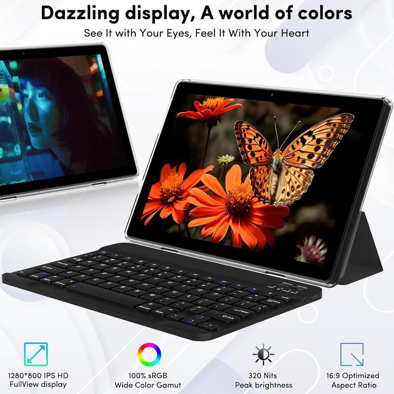 2024 Newest Android 13 Tablets, 10 inch Tablet 2 in 1 Tablet with Keyboard, 12GB+128GB 512GB Expand, 2.4G 5G Wi-Fi 6, BT 5.0, Dual Camera, Games, GMS Tablet with Case