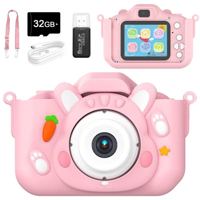 Kids Selfie Camera Toy, Cute Rabbit Design for Boys Girls 3-12, HD 1080P, IPS Screen, Video Camcorder, 32GB TF Card, Perfect Christmas Birthday Gift.