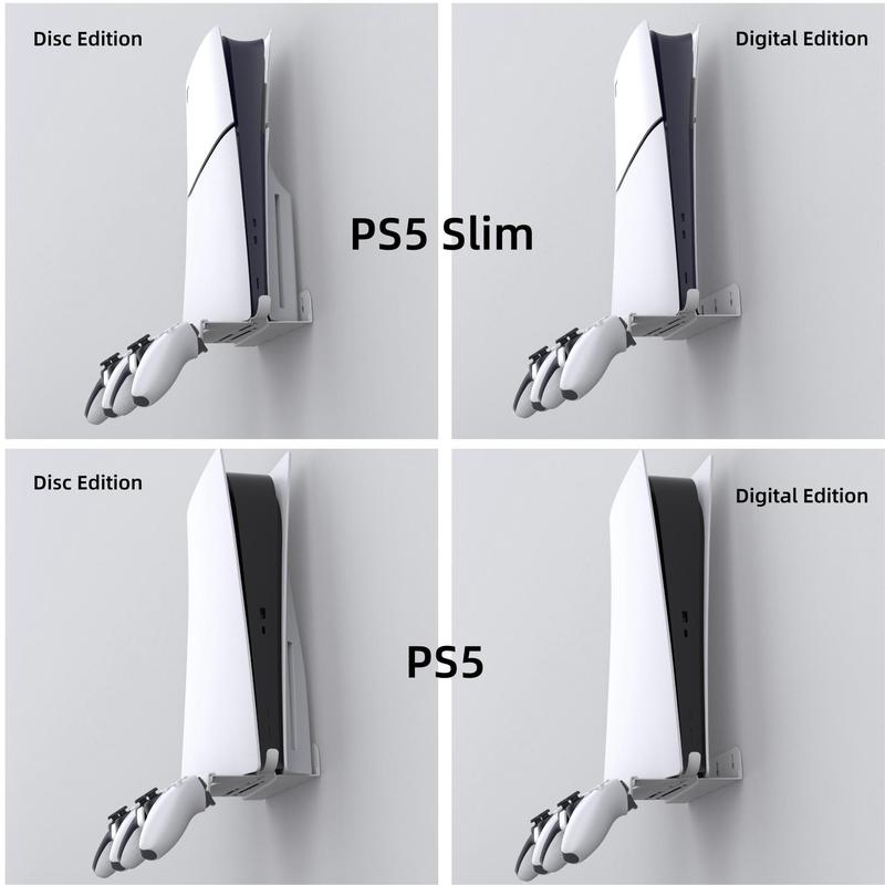 Wall Mount Stand for PS5 & PS5 Slim Console, 1 Count Vertical Holder Kit for Playstation 5 & Slim Console, Controller Hook with Screw Fixing