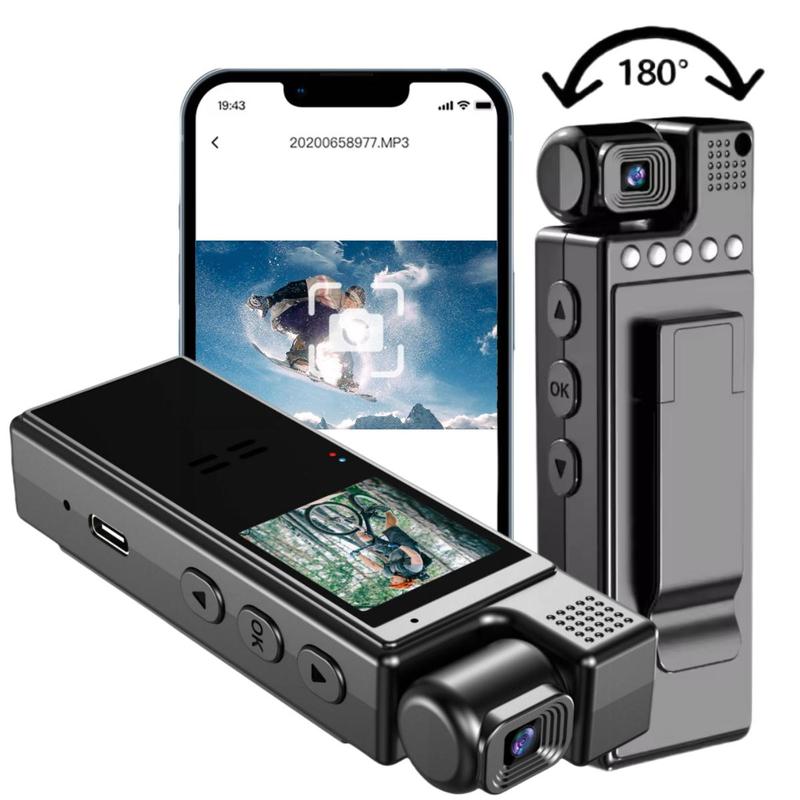 Battery Powered USB Dual Use 4K Vlog Body Camera, Portable Action Camera, Wearable DV, Video Recorder with 180° Rotatable Lens & 1.3'' LCD Screen for Sport