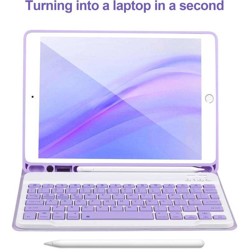 Keyboard Case for iPad 9 8 7th Gen 10.2'',Case with Keyboard ipad 10.2 inch,Keyboard for iPad 9th Gen, Keyboard for iPad 10.2,iPad Keyboard Case 9th Gen with Pencil Holder (Purple)