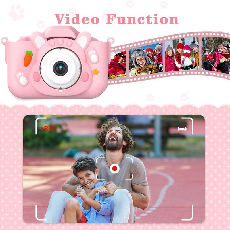 Kids Selfie Camera Toy, Cute Rabbit Design for Boys Girls 3-12, HD 1080P, IPS Screen, Video Camcorder, 32GB TF Card, Perfect Christmas Birthday Gift.