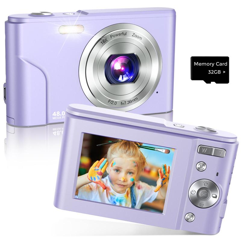 48MP 1080P Digital Camera, 1 Count 16X Digital Zoom Cameras with 32G Memory Card, Rechargeable Auto Focus Digital Camera Pictures for Vlogging, Digital Camera Photos, Portable Camera, Photo Camera, Compact Camera