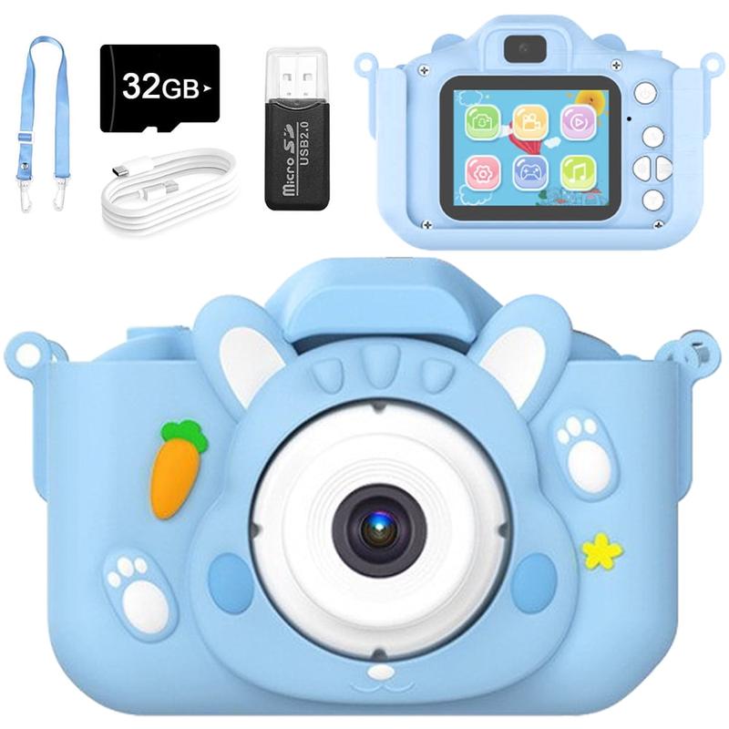 Kids Selfie Camera Toy, Cute Rabbit Design for Boys Girls 3-12, HD 1080P, IPS Screen, Video Camcorder, 32GB TF Card, Perfect Christmas Birthday Gift.