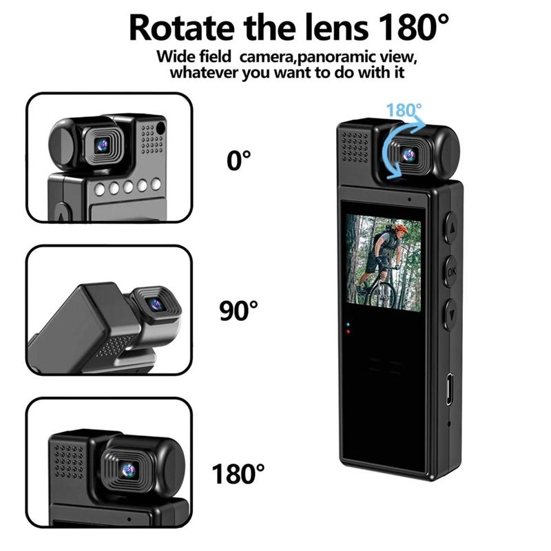 Battery Powered USB Dual Use 4K Vlog Body Camera, Portable Action Camera, Wearable DV, Video Recorder with 180° Rotatable Lens & 1.3'' LCD Screen for Sport