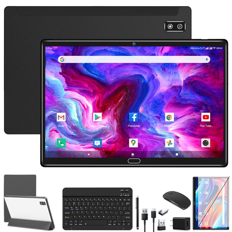 2024 Newest Android 13 Tablet, 2 in 1 Tablet 10.1 Inch, 4G Cellular Tablet with Keyboard, 64GB ROM + 4GB RAM, Octa-Core Processor, 2 Sim Slots, 13MP Camera, GPS WiFi Bluetooth Mouse Stylus(Black)