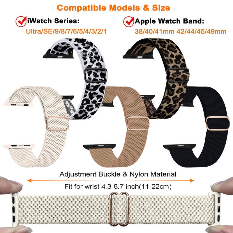 Fashion Pattern Buckle Elastic Soft Watch Band Kit (Only Band), Adjustable Stretchy Nylon Band Compatible with iWatch Series Ultra SE 9 8 7 6 5 4 3 2 1, Replacement Watch Band for Women & Men