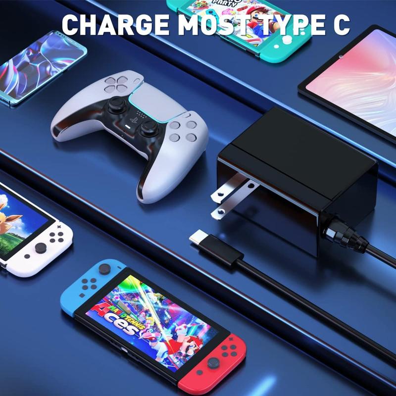 Charger for Nintendo Switch with 5FT Charging Cable, AC Power Supply Adapter for Nintendo Switch LITE OLED, Support Switch TV Dock Mode Output 15V2.6A USB C Charger, Switch Accessories | Switch Controller | Clear Case | Screen Protector | Charging Station