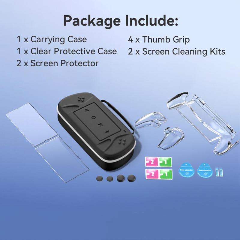 10-in-1 Bundle Accessories Kit for PS Portal Remote Player, Portable Hard Carrying Case with Clear Skin Cover, 2 Tempered Glass Screen Protector & 4 Thumb Grips