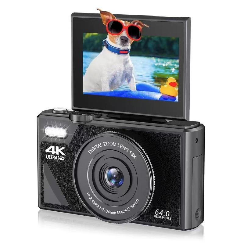 64MP 4K HD Digital Camera, 18X Digital Zoom 3'' Flip Screen Professional Camera Include 32GB TF Card, Selfie Accessories for Taking Photos, Recording Videos, Vlogging and Webcam