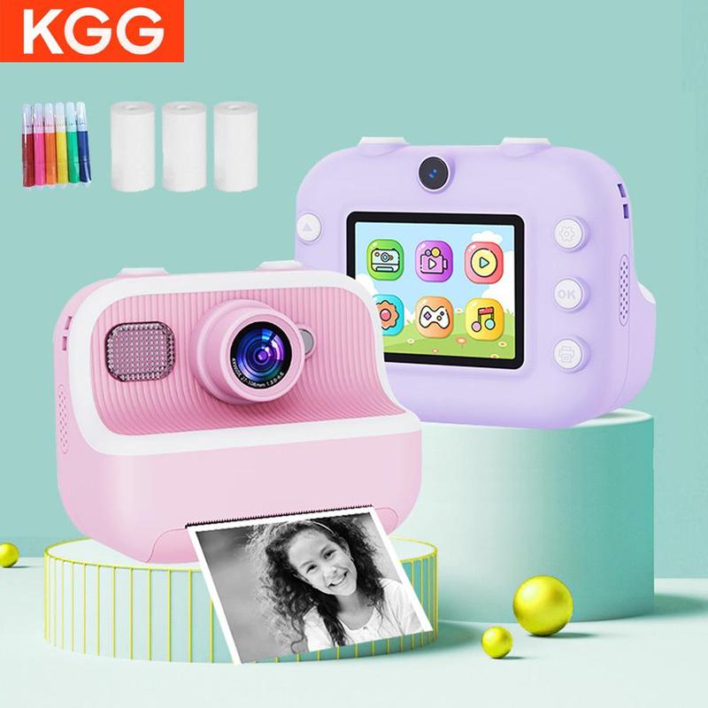 KGG Instant Kids Camera, 1 Count Digital Photography Print Camera with 5 Rolls Paper, Mini Thermal Printer, Video Educational Student Gift