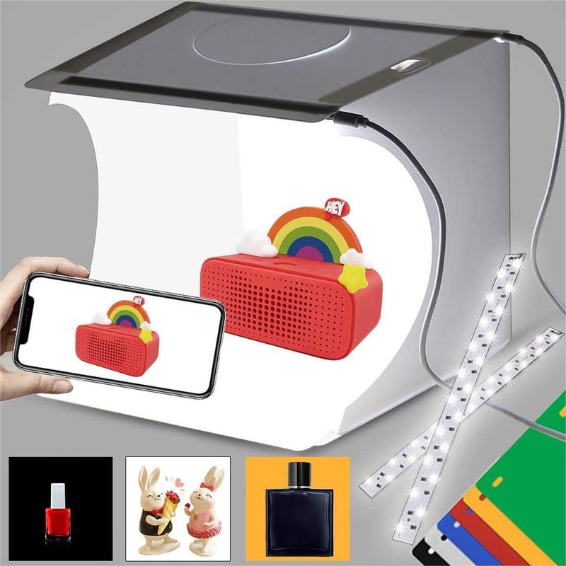 Portable Foldable Photography Light Box, Mini Foldable Photography Box with LED Light, USB Powered Camera Accessories for Home & Travel