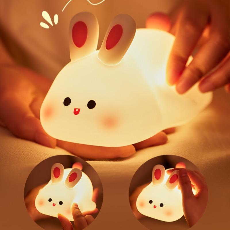 Easter Cute Rabbit Shaped Night Light, USB Rechargeable Cartoon Silicone Desk Lamp, Easter Essentials, Universal Lovely Night Light, LED Light For Kids Bedroom