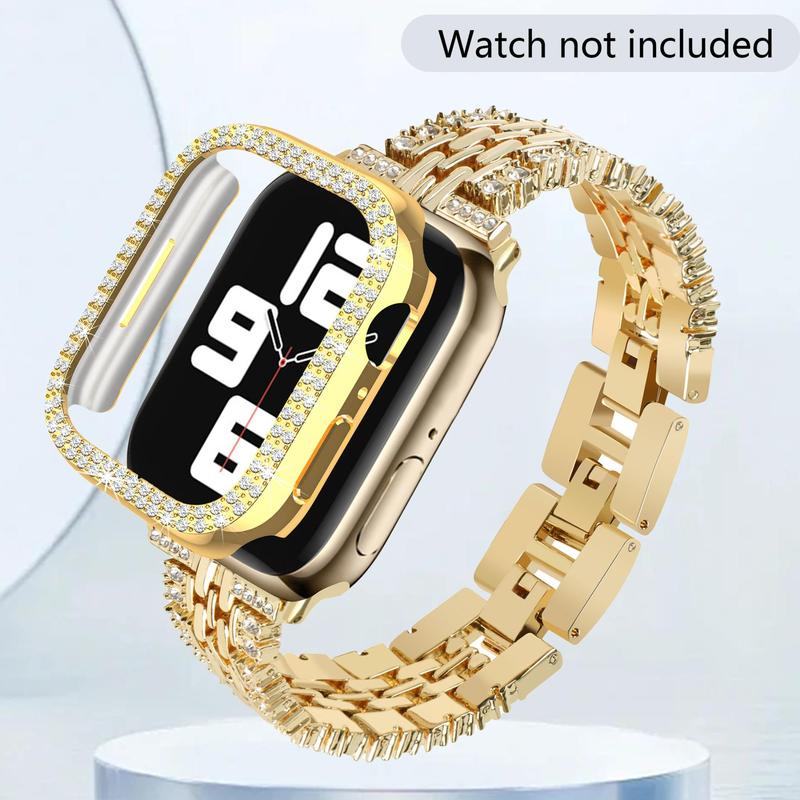 Rhinestone Decor Smartwatch Band & Case for iWatch (Band & Case Only), Shiny Case and Watch Band for Smartwatches, Band for Smart Watch, Fashion Watch Band for Apple Watch Ultra 2 Series 9 8 7 6 5 4 3 2 1 SE, Wearable Accessories