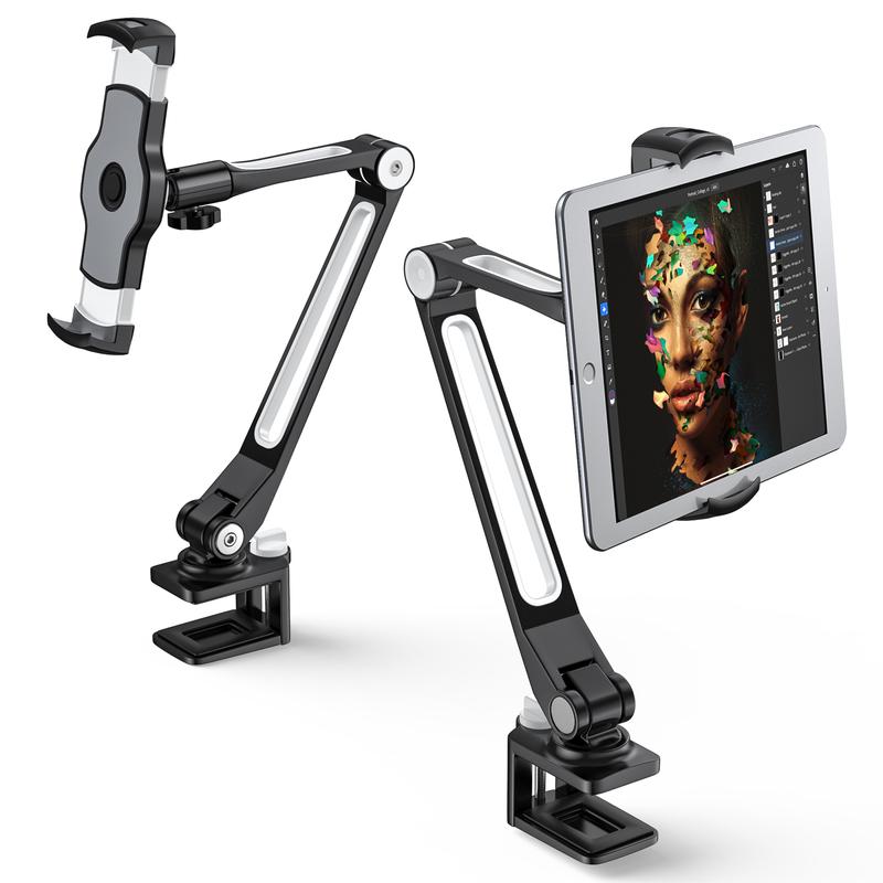 AboveTek IPad Desk Mount, Multi-Angle Adjustable Tablet Stand Holder, 360° Swivel Arm Aluminum iPad Clamp Stand, Fits 4