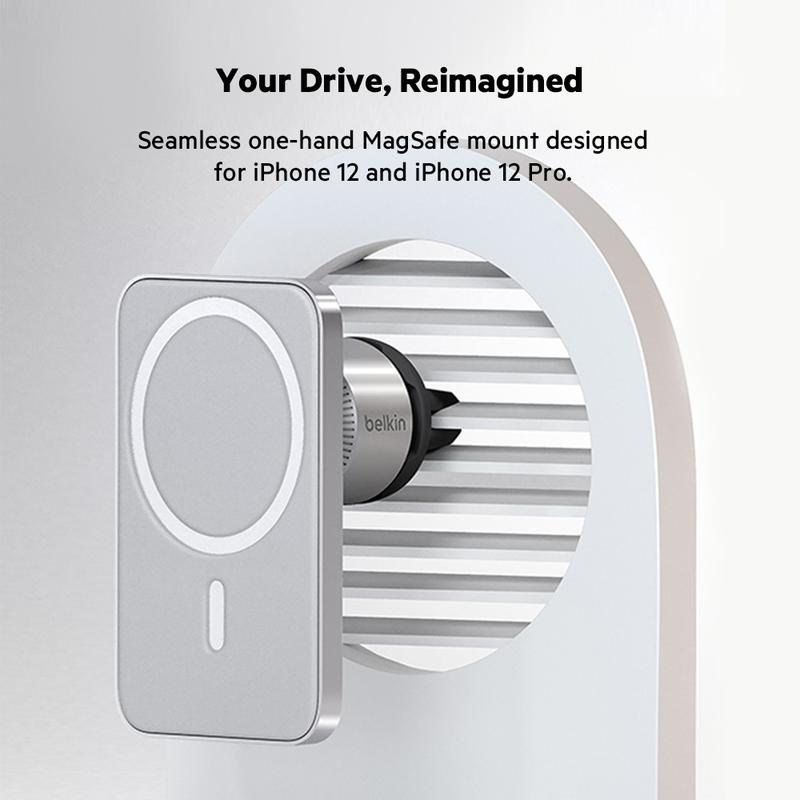 Belkin Car Vent Mount Pro, Magsafe Car Charger Mount, Magnetic Phone Holder Compatible with iPhone 15, 14, 13, 12, View in Any Orientation, High Quality to Keep Devices Safe, Smartphone, Cellphone, Charging Mobile Electronics, car gadgets, car decor.