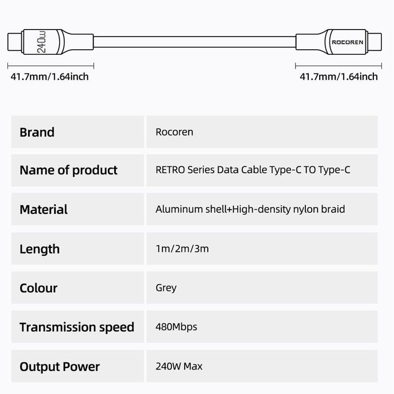 240W PD 3.1  QC 5.0 USB C To USB C Cable, 140W 100W Fast Charging Cable with 480 Mbps Data Transfer for MacBook Pro Laptops, Portable Charging Cable for iPhone 15 Pro Max Samsung Galaxy S23 22 21