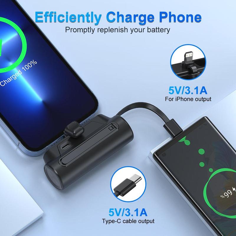 8000mAh Power Bank with Built-in Cable & Holder, Mini Lightweight Mobile Charger, Compatible with iPhone, Galaxy, iPad & Other Electronic Products