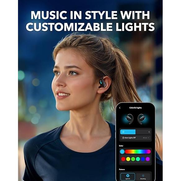 Soundcore V20i by Anker Open-Ear Headphones, Rotatable Ear Hooks, Ultra-Comfort, Snug Fit, Punchy Bass, Clear Calls, IP55, LED Lights, 36H Playtime, Bluetooth 5.4 Earbuds, Multipoint Connection-TTS