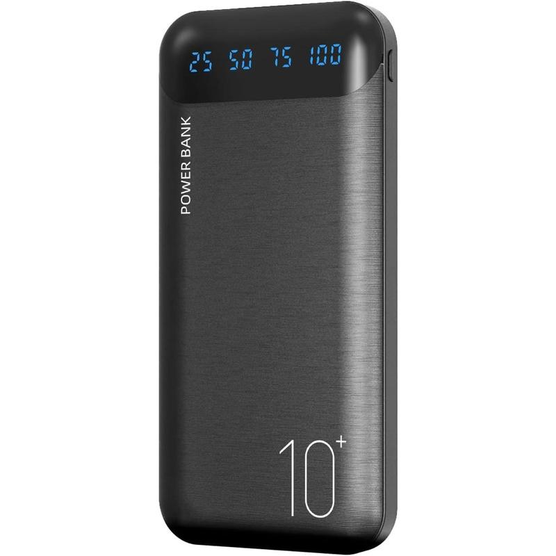 Power Bank 10000mAh Portable Charger ,Slim External Battery Pack with 2 USB 2.4A Outputs and USB C in Out Compatible for iPhone 15 14 13 12 iPad Samsung Galaxy S20 Android Tablet Charging Electronic Smartphone Chargeable