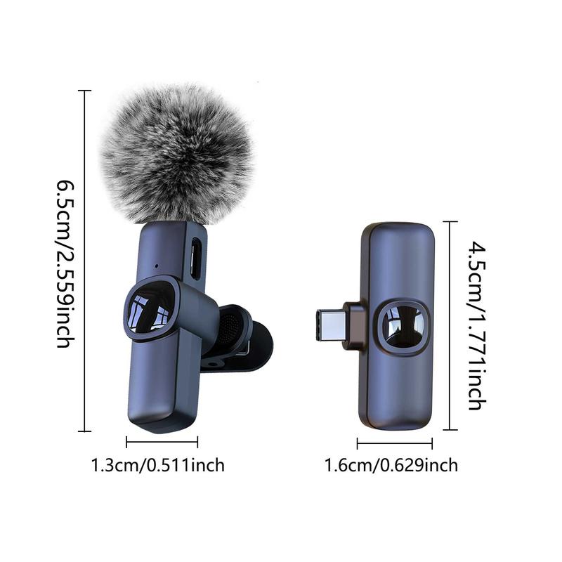 Wireless Lavalier Microphones, Rechargeable Lapel Mic, Professional Microphone for iPhone Type-C Phones, Omnidirectional Condenser Recording Microphone for Video Recording