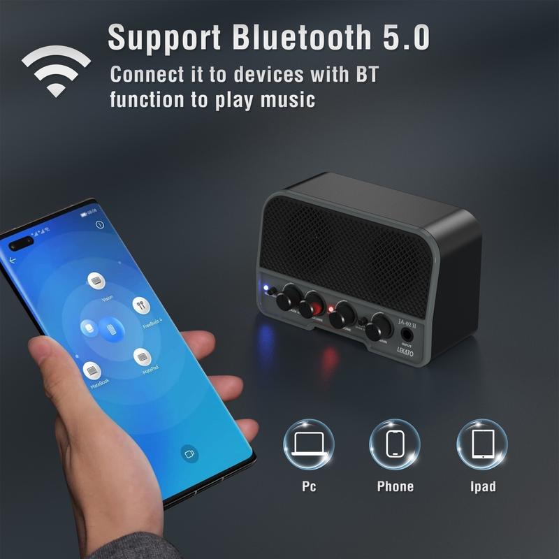 LEKATO Guitar Amplifier 5W Mini Bluetooth JA02-II Portable Rechargeable Electric Bass Amp Home Boy Girl Mother Father Gift