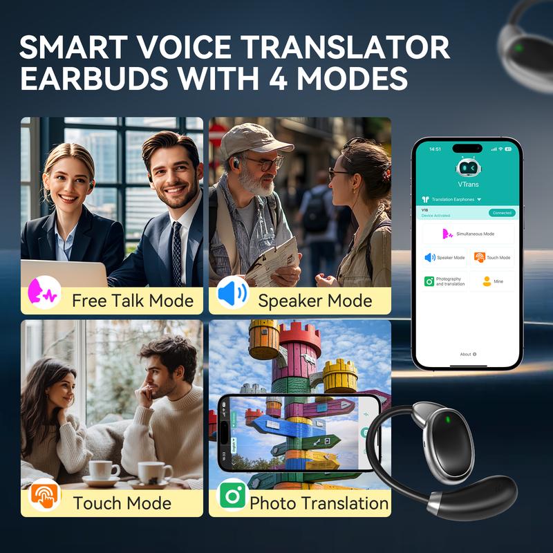 Vormor Language Translator Earbuds, Three Way Real-time Translation in 138 Languages, Bluetooth APP Provide Online Offline Spainish English Instant Voice Photo Translation for Travel Business and Learning Audio Headphone